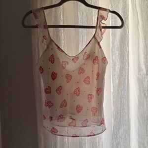 Sheer Heart Print Camisole in Red and White